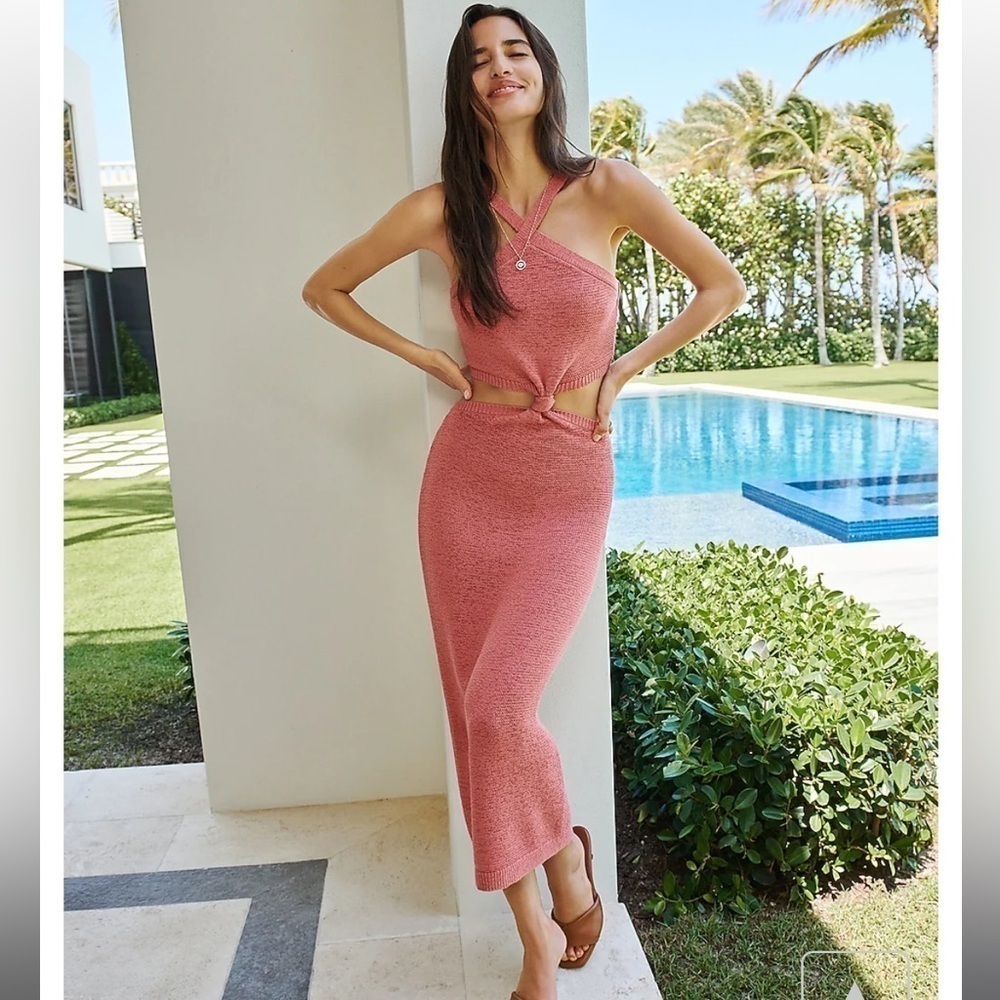Halter Knot Cutout Midi Crochet Dress